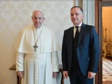Pope Francis receives German foreign minister Heiko Mass in a private audience at the Vatican, May 12, 2021.
